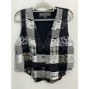 Vintage New Identity Vest Medium Black Patchwork Whimsygoth Punk Indie 80s